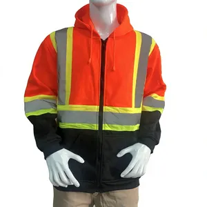 High Visibility Fleece Reflective Polyester Breathable Windproof Waterproof 2024 Zip Hoodies <b>Workwear</b> Jackets <b>Winter</b> Safety - Product Image 3