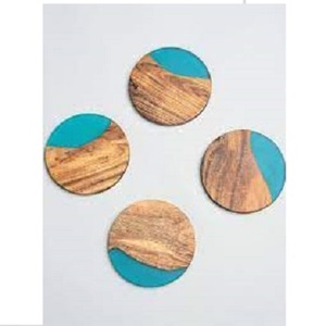 Fait à la main bonne qualité bois naturel résine multicolore résine pierre finition forme carrée café sous-verre en bois multicolore classique - Product Image 2