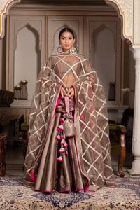 Gulabi galiyan ชุดผ้าไหมผ้าแพรแข็งสีทองชุด Gota lehenga ตาข่ายผ้านิ่ม dupatta ทรงสลิมฟิตเสื้อผ้างานแต่งงาน - Product Image 4