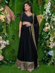 Presentación de la nueva ropa de fiesta tradicional bordada semi-cosida de secado rápido Lehenga Choli Dupatta Set - Product Image 3