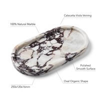 Bandeja Ovalada de Mármol Calacatta Viola 260x130x16mm, Plato de Lujo de Piedra Natural Púrpura para Joyas, Perfumes y Cosméticos, para Decoración del Hogar, Hotel o Regalo