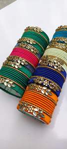 Luxurious Trendy Multi-Color Velvet Women's Bangles Customizable Gold Floral Embroidery Bead Work High Polished Finish Weddings - Product Image 2