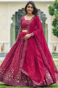 Lehenga Choli de Georgette Rosa con Estampado en Relieve, Estilo Moderno, de Secado Rápido, Semi-Cosido, para Bodas y Fiestas, para Todas las Temporadas - Product Image 4