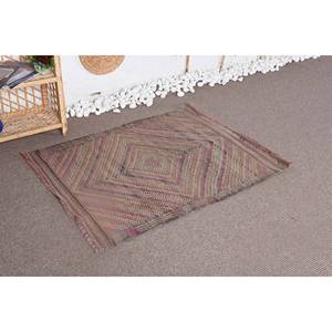 Tapis traditionnel en laine marron rouge écologique 3x4 pi Pile moyenne Patchwork Rectangle Salle à manger Tapis en latex - Product Image 2