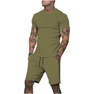 Ensemble t-shirt et short de survêtement d'été pour hommes 100% coton à manches courtes 2 poches respirant - Product Image 3