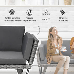 Outsunny Sofá de Jardín de Ratán de 2 Plazas con Acolchado y Reposabrazos Plegables, 129x63x67cm, Gris - Product Image 5