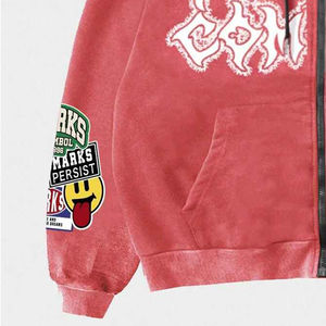 เสื้อฮู้ดมีซิปสีทึบของผู้ชายเสื้อฮู้ดเหงื่อสำหรับทุกเพศดีไซน์แบบวินเทจ - Product Image 5