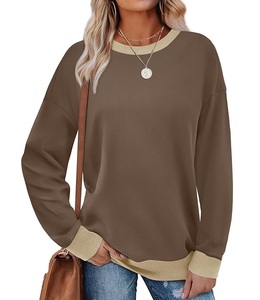 Nouvel arrivage Sweat-shirt en coton de luxe à manches longues, col rond, épaule en pente solide, confortable et décontracté pour femmes du Bangladesh - Product Image 1