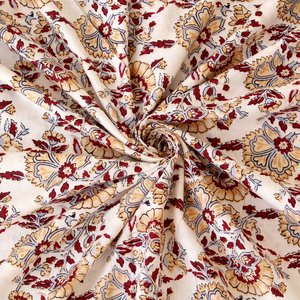 Natural Cotton Handmade <b>Fabric</b>, Floral Hand Block Print <b>Fabric</b>, Women Dressmaking Crafting <b>Fabric</b>, Light <b>Weight</b> - Product Image 1