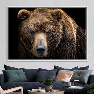 Toile imprimée décorative murale : motif animal ours brun, décoration style ferme, TOILE ENCADRÉE BLANCHE - Product Image 1