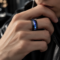 Cincin Nebula Geometris Berlapis Elektroplating Baja Tahan Karat OEM Grosir Jlm, Aksesoris Jari Unisex untuk Pertunangan, Pernyataan Kepribadian