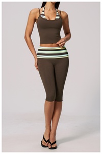 Custom 2026 Striped Halter <b>Crop</b> <b>Top</b> High Waist Shorts 2 Piece Set Seamless Quick Dry Yoga Wear - Product Image 3