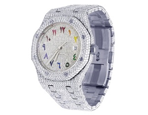 Montre carrée sertie de chiffres arc-en-ciel / Montre automatique luxueuse en diamant unique pour rappeur hip-hop - Product Image 3
