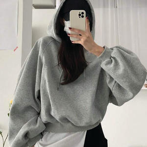Women's Oversized Grey Cotton <b>Fleece</b> Pullover Sweatshirt Loose Fit Drop Shoulder Long Sleeve <b>Hoodie</b> Winter Streetwear Casual - Product Image 1