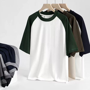 High Street Raglan Tee Hip Hop Custom Unisex 260 Gsm Cotton Men's Summer <b>Patchwork</b> T-<b>shirts</b> - Product Image 3