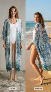 Caftanes y Pareos Estampados DAFNI BIG PAZAR Hechos de Tela de Chifón, Diseño Transpirable con Cuello en V para Uso en la Playa o al Aire Libre en Verano - Product Image 5