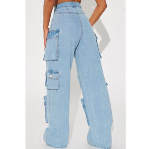 OEM Manufacturer Ladies High Waist <b>Baggy</b> Denim Jeans Trousers Custom Logo Pocket Long Wide <b>Cargo</b> <b>Pants</b> for Winter Streetwear - Product Image 6