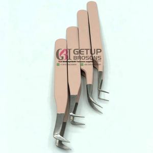 Pinzas de Extensión de Pestañas Curvas de Acero Inoxidable de Alta Calidad con Recubrimiento en Polvo Color Durazno de 90 Grados, Marca GETUP BROSONS - Product Image 5