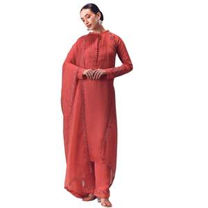 Dusty Rust Organza <b>Kurta</b> <b>Set</b> With Raglan Sleeves Wholesale <b>Women</b> Ethnic Apparel OEM Clothing Supplier Custom Party Wear Outfit - Product Image 1
