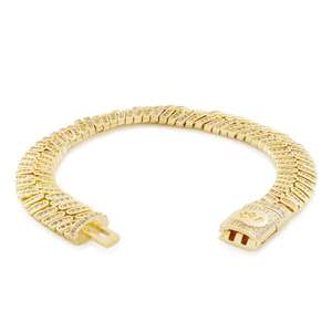VVS Moissanite diamants taille ronde or jaune glacé Bracelet à maillons cubains Bracelet de style Hip Hop pour hommes en argent sterling 925 - Product Image 4