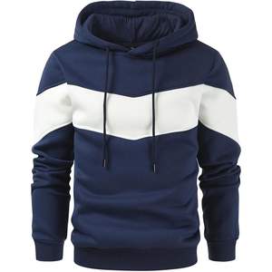 Sweat-shirt à capuche décontracté pour homme, bleu marine et blanc, pour l'hiver - Product Image 1