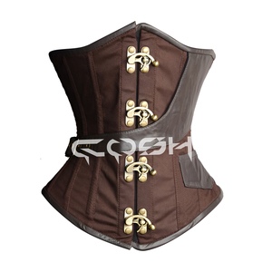 Corset sous-poitrine marron style steampunk avec fermoirs anciens et garnitures en cuir - Product Image 5
