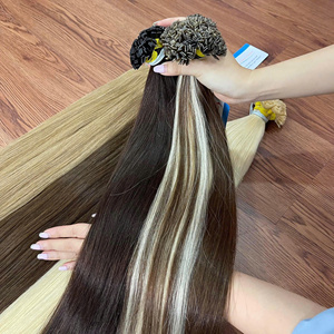 Doble dibujado #613 Rubio VietnameseExtensiones de cabello humano Queratina Extensiones de cabello Mujeres Punta plana Estilo recto Punta plana Extensión de cabello - Product Image 4