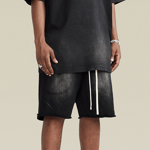 Men's Comfortable Acid Wash 100% Cotton Fleece Shorts Solid Pattern Eco-Friendly with Elastic Waistband - Product Image 1