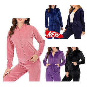 Wholesale Customized Female Fleece <b>Hoodie</b> Solid Color Clothing Velvet Custom Casual Jogger Tracksuit Training Set - Product Image 4