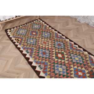 3.2x9.8 ft Turkish Kilim Rug, Vintage Rug, <b>Brown</b> Plants & trees <b>Wool</b> Rug - Product Image 4
