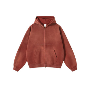 Design personnalisé hommes fermeture éclair brodé acide lavage coton goutte épaule surdimensionné 360gsm poids lourd Streetwear à capuche - Product Image 5