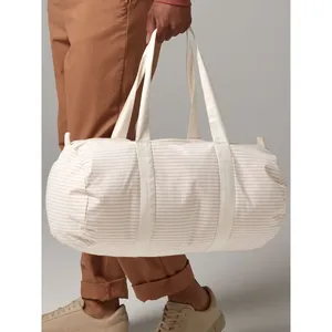 Bolsa de Lona a Rayas de Algodón Orgánico Sostenible, Bolsa Promocional para Comerciales Ecológicos - Product Image 1