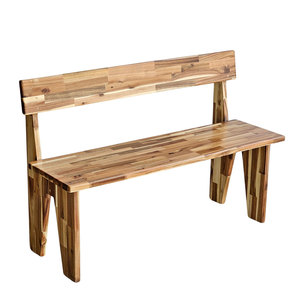Banc en bois d'acacia GBD027 120x40cm avec dossier, design rustique moderne pour jardin, terrasse, parc, fabriqué en fonte et plastique - Product Image 1