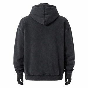 Sudadera con capucha vintage para hombre, con cremallera completa, de forro polar grueso, estilo oversize, con lavado ácido, estilo streetwear, lisa - Product Image 2