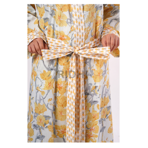 Vente en gros Kimono pour femme Ridhi imprimé en bloc Jaune de maïs crémeux 100% pur coton Robe de bain Kimonos pour dames - Product Image 5