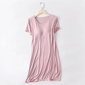 ใหม่สำหรับชุดกลางคืนโมดอลสำหรับผู้หญิงชุดนอนบราแขนสั้นพร้อมแผ่นรองหน้าอกชุดนอนบราฟรีไซส์ใหญ่ - Product Image 6