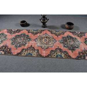 Alfombra de lana turca Vintage de 33x123 pies, área grande, patrón de retazos rosa y verde para pasillo, dormitorio, forma Rectangular de látex de 10mm - Product Image 3