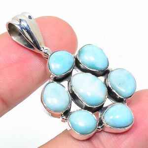 Vintage Natural Larimar Bezel Setting Pendant <b>Necklace</b> 925 <b>Solid</b> Sterling <b>Silver</b> Handmade Gold Plated Engagement Unisex - Product Image 1