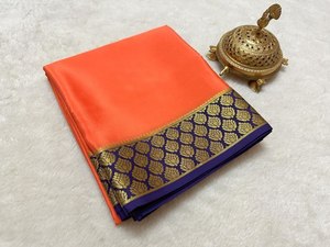 ส่าหรีผ้าไหมที่สวยงาม Mysore crape Saree ที่มีขอบจาริที่สวยงาม - Product Image 5