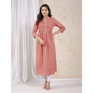 Kurti droit imprimé pêche avec motifs Butti et autres accessoires ethniques - Product Image 3
