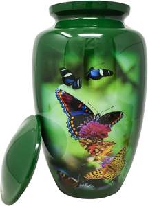 Venta al por mayor, tamaño adulto, mariposa salvaje, aluminio verde, urna de cremación, patrón de animales redondeados, objeto decorativo contemporáneo - Product Image 2