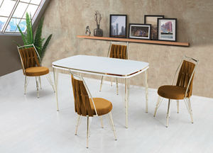 Ensemble de table à manger moderne de luxe, plateau en verre trempé, pieds en métal, panneau de particules écologique, stable et durable, style ferme/villa - Product Image 4