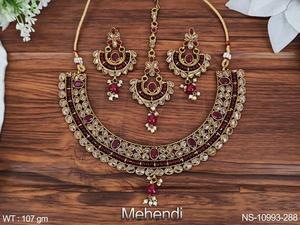 Mehendi-Conjunto de joyería de latón antiguo para mujer, accesorios de joyería de diseño elegante y hermoso, para fiesta, collar antiguo - Product Image 2