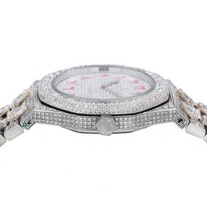 Montre à quartz de luxe en acier inoxydable pour hommes montre en diamant entièrement glacée résistante à l'eau pour les fêtes de mode cadeau mouvement Eta - Product Image 3