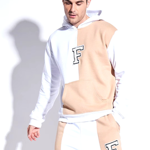 Sweat à capuche cousu coupe blanche et beige | Tissu éponge 100% coton de haute qualité | Coupe oversize unisexe côtelée manchette et ourlet Boxy Fit - Product Image 1