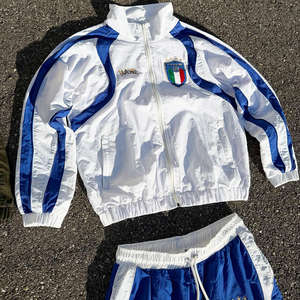 Ensemble coupe-vent en nylon à blocs de couleur à manches longues personnalisé 2 pièces Veste de sport de plein air et pantalon pour hommes - Product Image 2