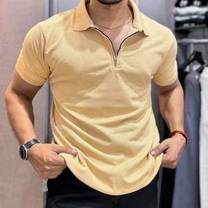Camisa de Manga Corta para Hombre de Primera Calidad, Diseño con Cierre, Patrón Liso, Tela Satén de Spandex/Algodón, Estilo Urbano - Product Image 1