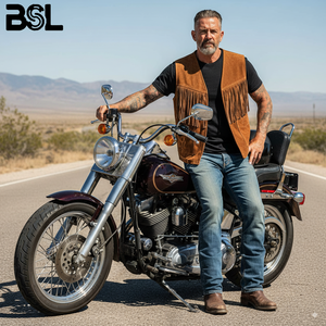 Gilet de sécurité en cuir véritable à franges, extensible, anti-rétrécissement, grande taille, pour motard, veste de moto, mode estivale - Product Image 1