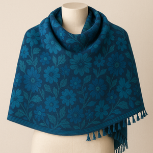 Estola Rectangular Larga de Lana y Rayón de Primera Calidad, Color Beige, con Bordado de Lunares, Ligera, de Secado Rápido, Transpirable y Reversible para Invierno - Product Image 1