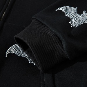 Sweat à capuche en éponge noire pour hommes, sweat à capuche uni avec strass, fermeture éclair complète, sweats à capuche de conception personnalisée de grande taille - Product Image 5